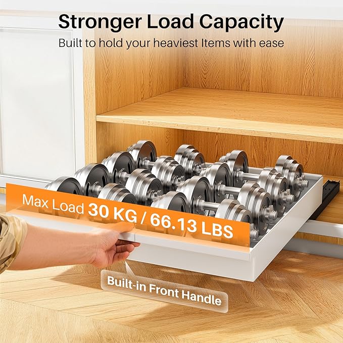 Pull out Cabinet Organizer, 1-Pack Expandable(13.6"-24") Silde out Drawers with Raising Pad for Framed Cabinets, Adjustable Full-Extension Adhesive Roll out Shelves for Kitchen Pantry Home Pot and Pan