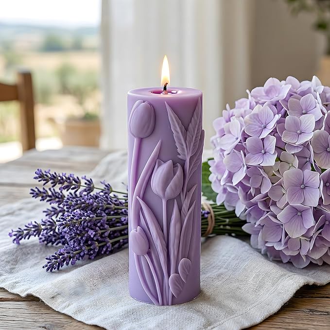 XIAOSHUI Tulip Cylinder Cylinder Candle Molds Tulip Flower Pillar Candle Silicone Mold for Candles Making Resin Casting Aromatherapy Candles Gypsum Craft Home Decorate