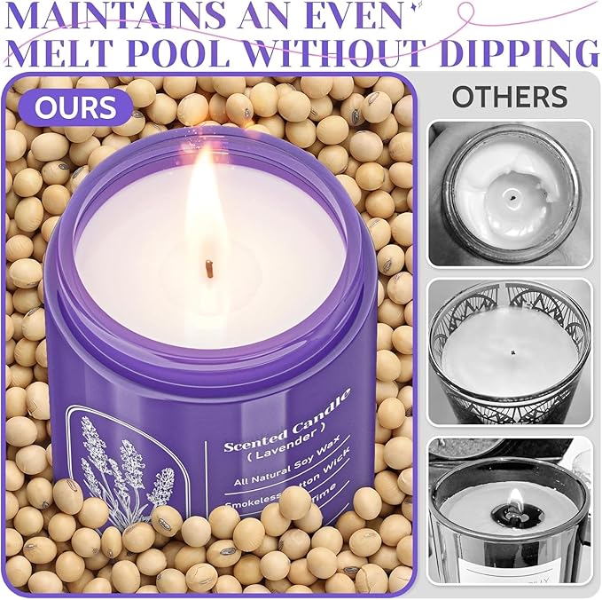 WarmEmbrace Lavender Candles for Home Scented, 30.4 oz Aromatherapy Purple Jar Candles for Women, 160 Hour Long-Lasting Burn Scented Candles for Birthday - 4 Pack