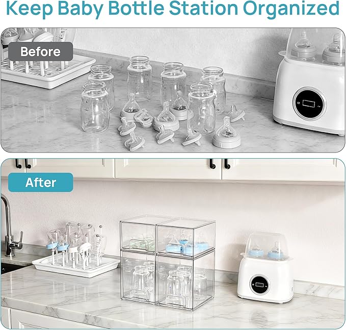 Vtopmart Stackable Storage Drawers Set of 5, Clear Plastic Organizer Bins for Baby Bottle, Beauty Supplies Storage, Ideal for Kichen Countertop, Vanity, Bathroom, Cabinet, Pantry Organization