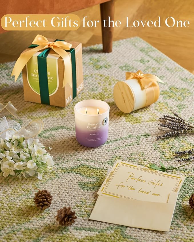 M&SENSE Eucalyptus Lavender Scented Candle, 14.1oz Non Toxic 80 Hours Burn Time Highly Scented Natural Soy Wax Aromatherapy Candle for Women Men, Stress Relief & Relaxing