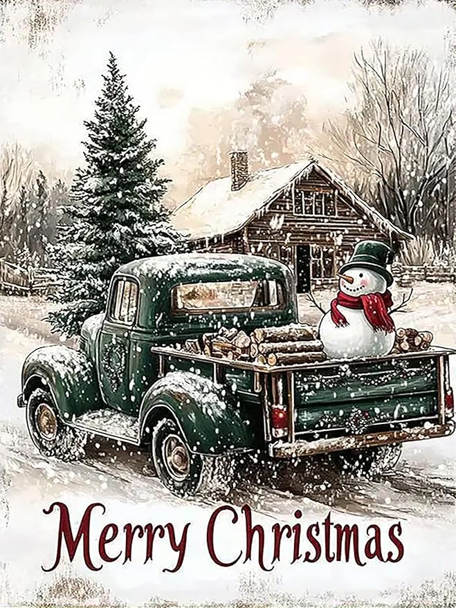 APTDYIGL 5D Christmas Diamond Painting Kits for Adults Beginner,DIY Snowman Truck Diamond Art Kits for Adults,Round Full Drill Diamond Dots with Gem Art Kits,Home Wall Decor 13.7X13.7inch