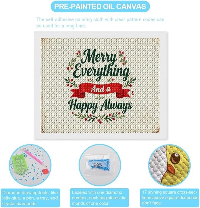 AIVKIEJK Diamond Painting Kits for Adults - Merry Christmas Painting DIY 5D Full Drill Diamond Dots Paintings with Diamonds Gem Art and Crafts Home Decor 16"x20"
