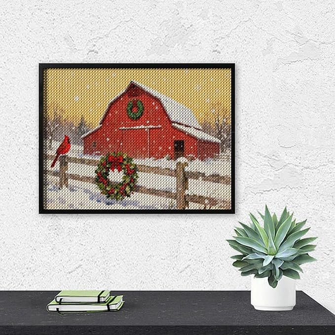 AIVKIEJK Diamond Painting Kits for Adults - Christmas Winter Cardinal, Red Barn Scene Painting DIY 5D Full Drill Diamond Dots Paintings with Diamonds Gem Art and Crafts Home Decor 12"x16"
