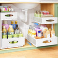 Under Sink Organizer, 2-Pack Pull Out Cabinet Organizer 2 Tier Metal Slide Out Storage Shelf Rack, L-Shaped Adjustable Height,Mesh Sliding Drawer for Kitchen, Bathroom, Laundry, Pantry, White, XL