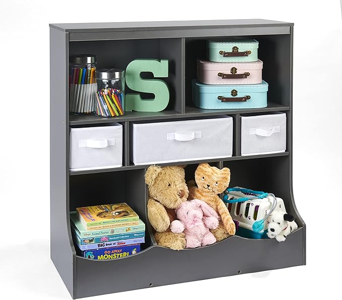 Badger Basket Combo Bin Toy Storage Unit and Book Shelf for Kids with 3 Baskets - Dark Gray