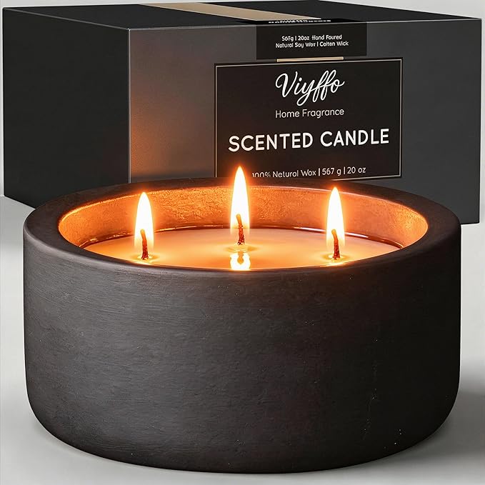 Viyffo 20oz Large Scented Candle – Eucalyptus & Rosemary, 3 Wick Non Toxic Soy Candle, Matte Black Ceramic Jar, Luxury Home Fragrance for Men, Elegant Spring Décor & Premium Birthday Gift