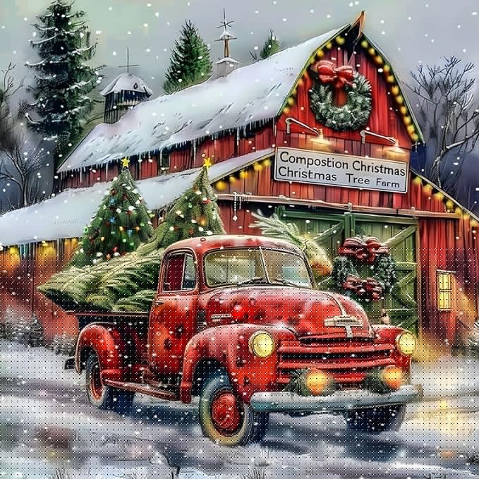 CZYWJMEI Christmas 5D Diamond Painting Kits for Adults Beginners,DIY Winter Truck House Diamond Art Kits,Full Round Drill Diamond Dot Gem Art Kits,Home Wall Decor 13.7x13.7nch
