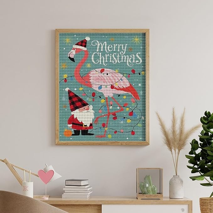 AIVKIEJK Diamond Painting Kits for Adults - Festive Flamingo Christmas Santa Hat Painting DIY 5D Full Drill Diamond Dots Paintings with Diamonds Gem Art and Crafts Home Decor 16"x20"