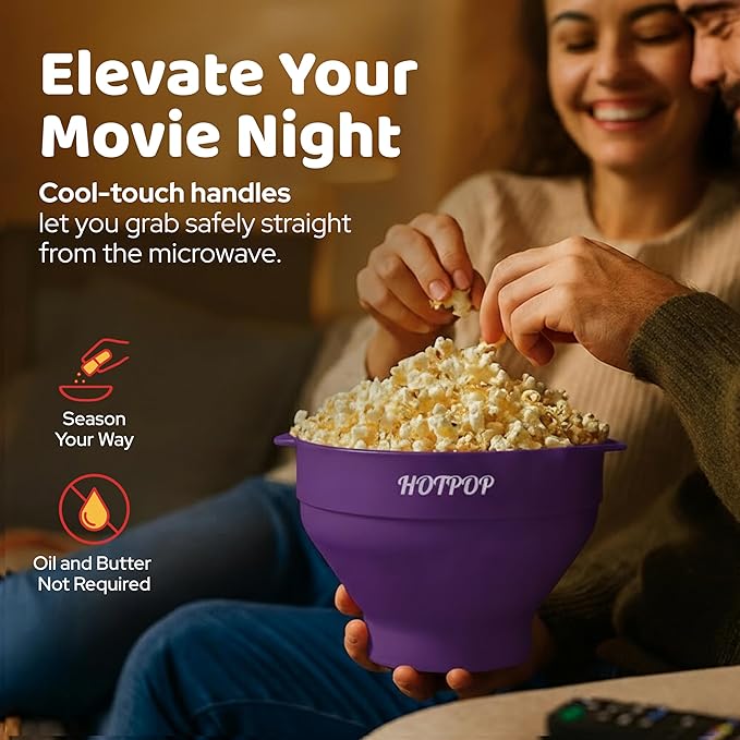The Original Hotpop Microwave Popcorn Popper, Silicone Popcorn Maker, Collapsible Bowl BPA-Free and Dishwasher Safe- 20 Colors Available (Dark Orchid)