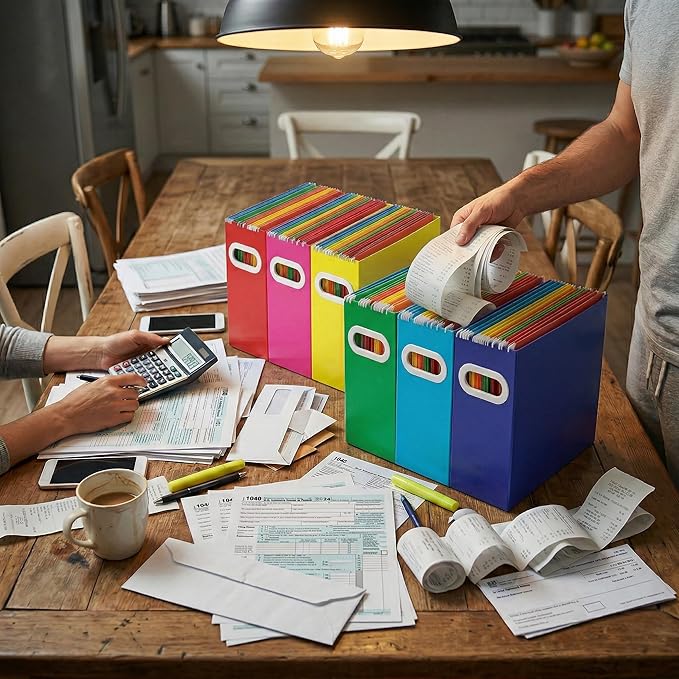 Hanging File Organizer Box, 6 Pack Colorful Cardboard File Folder Holder for Letter Size, Portable Desk Document Storage with Handles, for Office,Home,School