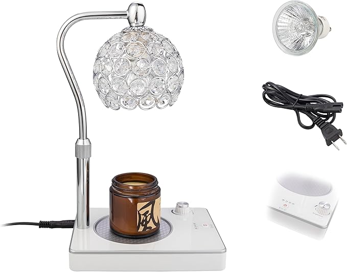 Elegant Style Fragrance Lamp, Height Adjustable Top Down Candle Warmer with Timer, Electric Wax Warmer for Home Office Christmas Decoration (Silver)