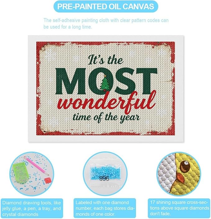 Diamond Painting Kits for Adults - Quote & Christmas Tree Humorous Most Wonderful Time of The Year Painting DIY 5D Full Drill Diamond Dots Paintings with Diamonds Gem Art And Crafts Home Decor 8"x12"