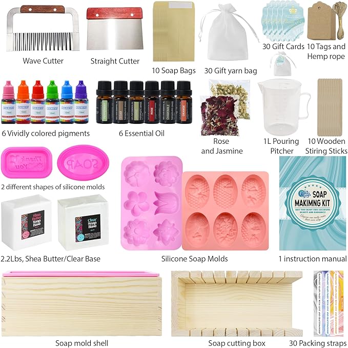 WhizToys Soap Making Kit for Adults, DIY Craft Gift Set with Silicone Molds, Dried Flowers, Melt & Pour Soap Base - Beginner Friendly DIY Kit for Women, Men, Creative Homemade Project