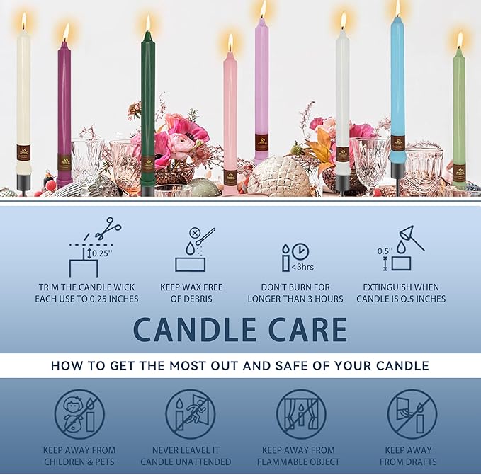 Dusty Blue Candlesticks 10 Inch Handmade Dripless Taper Candles Unscented Colored Candle Set, Pack of 4 - Up to 8 Hours Burn