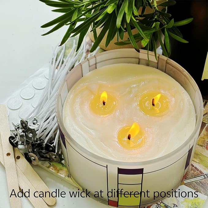 30Pcs Candle Wicks 4 Inch,40Pcs Candle Wicks 6Inch,30Pcs Candle Wicks 8 Inch,100pcs Candle Wick Stickers,Candle Wick Centering Device,20 Pcs Metal Sustainer Tabs,5pcs Candle Wick