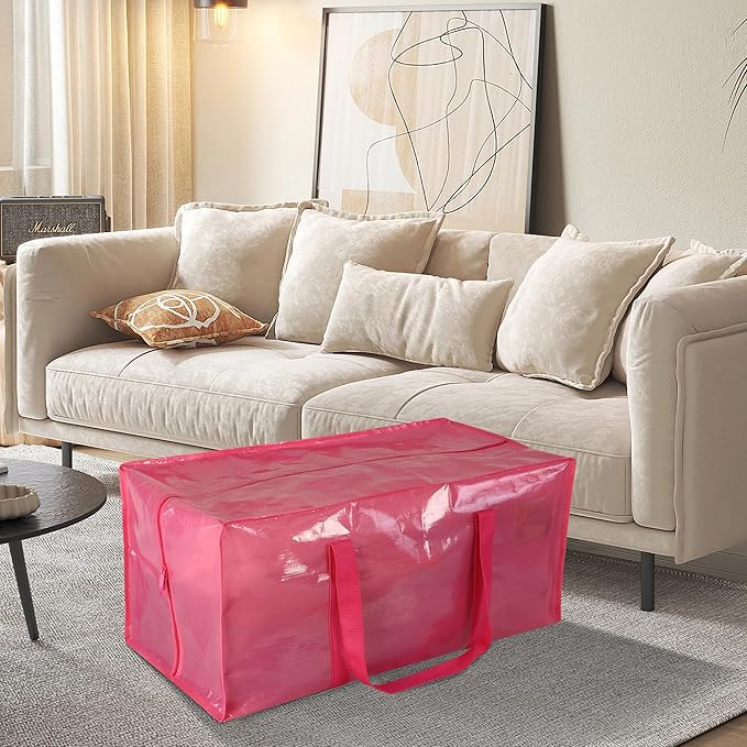 JCBZAMZ 6 Pack Heavy Duty Extra Large Moving Bags with Handles,Waterproof Foldable Storage Totes, Clothing Storage Bags, Packing Moving Boxes for College Supplies, Pink