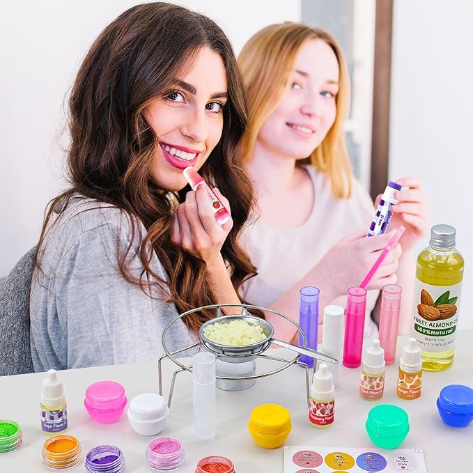 DIY Lip Balm Making Kit for Adults to Make Your Own Moisturizing Lip Balms with Natural Beeswax, Lip Base Oil, Essential Oil, Empty Lip Balm Tubes，Birthday Christmas Gift