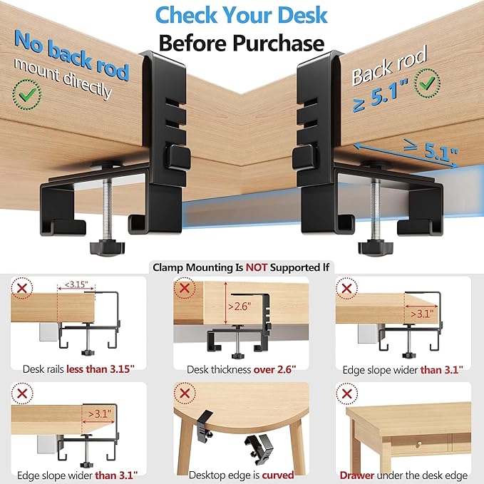 Litwaro Under Desk Cable Management Tray No Drill, 40.6" Cord Organizer with Clamp for Standing Desk, Premium Fabric Cable Tray with Wire Management for Office Home, Black