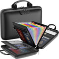 Fireproof File Organizer with Lock, Hard Case Fireproof Document Box with 13 Colorful Pockets Accordion File Folder, Important Document Organizer for Letter A4 Files Laptop Passports (Black)