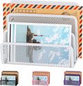 EASEPRES Desk Mail Organizer, Office Small Desktop Metal Mesh Envelope Letter Sorter Paper File Holder Organizer with 3 Vertical Upright Compartments, White 1 Pack