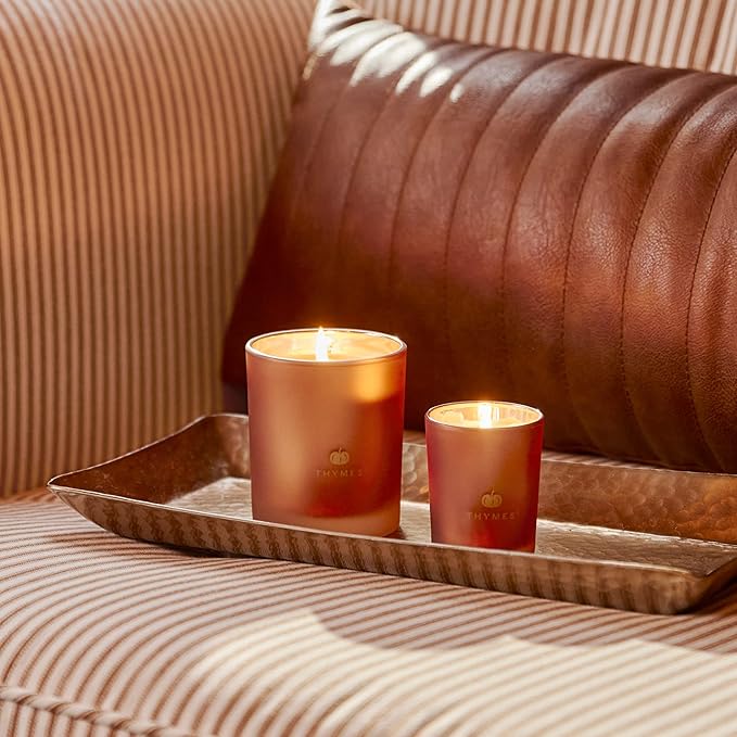 Thymes Scented Candles for Home Decor - Luxury Home Fragrance Gifts for Women & Men - Fall Candles with Creamy Pumpkin, Nutmeg, & Cinnamon - Burnt Orange (Pumpkin Laurel, 6.5 oz)
