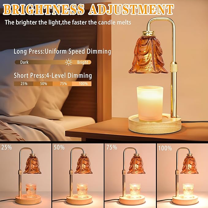 XJZJY Candle Warmer Lamp with Timer Dimmer, Adjustable Height Brown Tulip Candle Wax Warmer, Christmas Birthday Gift for Mom Women, House Warming Gifts for New Home Bedroom Decor,Brown