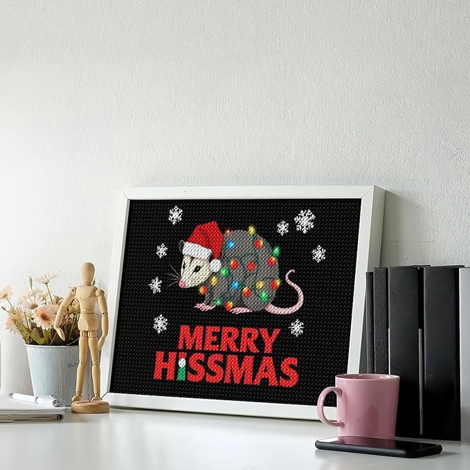 AIVKIEJK Diamond Painting Kits for Adults - Christmas Possum Merry Hissmas Painting DIY 5D Full Drill Diamond Dots Paintings with Diamonds Gem Art and Crafts Home Decor 12"x16"
