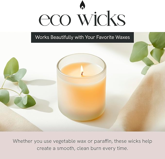 6" Eco Candle Making Wicks, Self-Trimming Design, Coreless Cotton Wicks for Candle Making, Ideal for DIY, Ideal for Low Melt-Point Waxes, Size ECO-8, Pack of 100