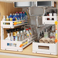 2-Pack 20.47"Deep Under Sink Organizer And Storage,2-Tier L-Shaped Pull Out Cabinet Organizer with Upgraded Slide Rails,Height Adjustable Drawers for Kitchen&Bathroom,Extra-Large Storage Shelves–White