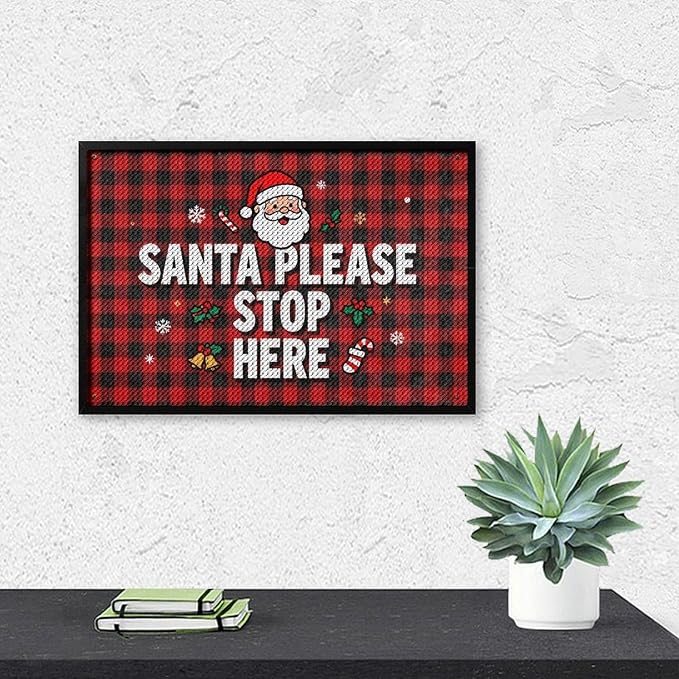 AIVKIEJK Diamond Painting Kits for Adults - Holly & Stars, Santa Please Stop Here Painting DIY 5D Full Drill Diamond Dots Paintings with Diamonds Gem Art and Crafts Home Decor 8"x12"