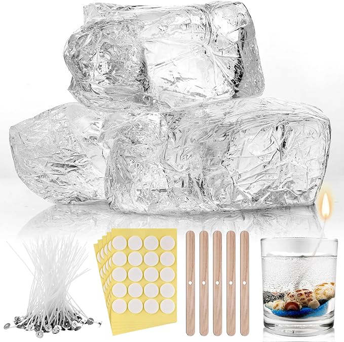 HyqehrtYazc 8.8 lb Clear Jelly Candle Wax High Density Gel Wax for Candle Making 100 Pcs Wick and 120 Pcs Wick Stickers for DIY Making Handmade Projects Material Supplies