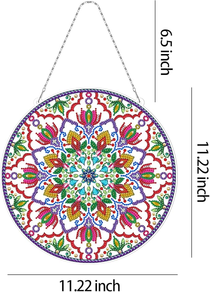 5D Diamond Art Painting Mandala Hanging Signs with LED Light String DIY Mandala Diamond Dots Hanging Ornament Special Shaped Rhinestones Paint by Number Embroidery Kits for Home Wall Front Door Decor
