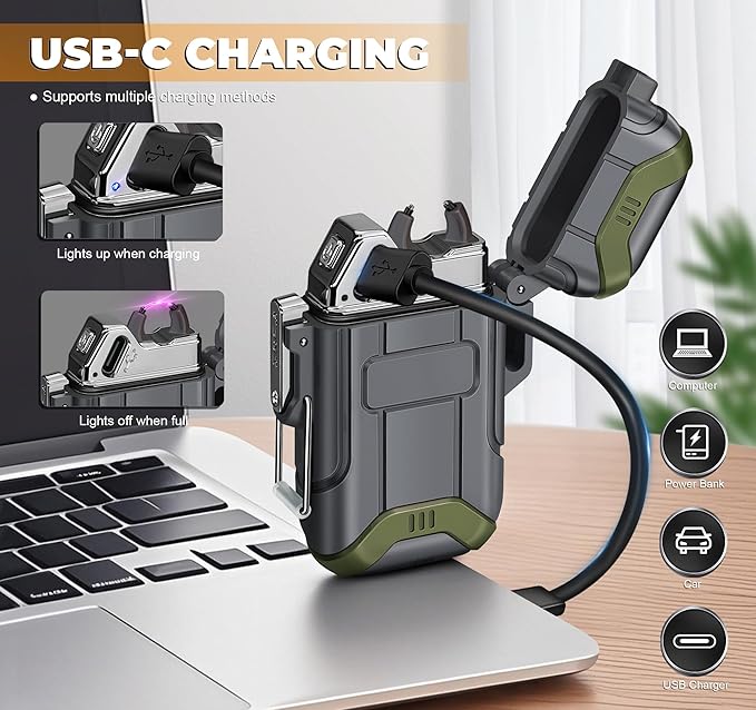 Lafagiet 2 Pack of USB-C Electric Lighter & Dual Torch Lighter Butane Gas refillable, Waterproof Windproof Lighters Multipack for Hiking, Camping, Outdoor Gear (NO Gas)
