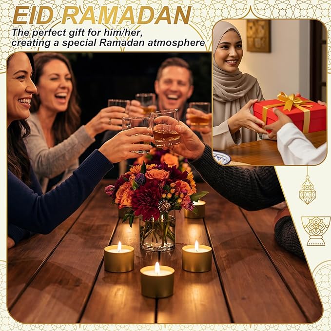 Nuanchu 24 Pack Eid Mubarak Scented Candles Gift 2 oz Golden Star and Moon Design Ramadan Aromatherapy Soy Wax Jars Lasting Bulk Favors for Home Islamic Holiday Party Decor