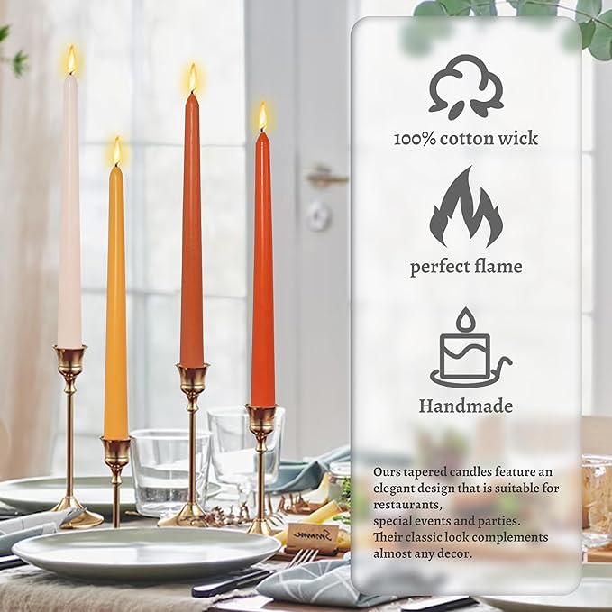 Smokeless Long Taper Candles Orange Scented 10 Inch Handmade Gradient Dinner Candlesticks for Home Decoration Holiday Gifts