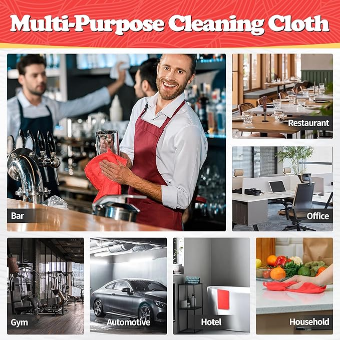 FIXSMITH Microfiber Cleaning Cloth, Shop Towels Bulk, 24 Pack Red Microfiber Towels for Cars, All-Purpose Absorbent Cleaning Rags, Dust Cloth for Automotive, Mechanic, Garage, Bar, 12 x 11 inch