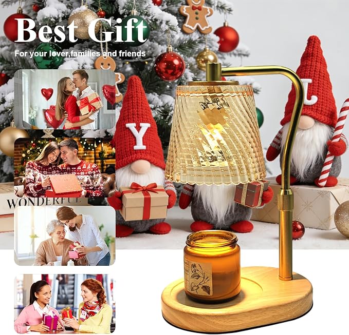 Candle Warmer Lamp with Timer Dimmable, Adjustable Wavy Clear Lamp Candle Warmer for Scented Candles, Housewarming Gift for Spring Home Decor, Women Mom Birthday Gifts with Charming Box & 2 Bulbs
