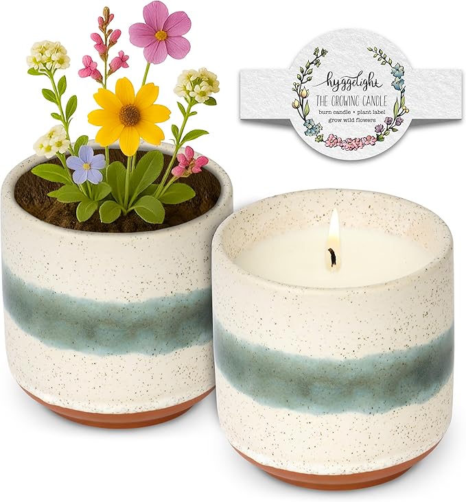 Hyggelight - The Growing Candle, Mint & Eucalyptus Scented, 8.5oz Ceramic Pot, Aromatherapy Candles, 100% Soy, Edith