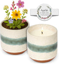Hyggelight - The Growing Candle, Rosemary & Sage Scent, 8.5oz Ceramic Pot, Single Wick Aromatherapy Candles, 100% Soy for Women and Men, Edith