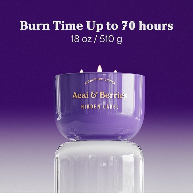 Acai Berries Scented Candle, 18oz Natural Soy Wax, 3-Wick Large Aromatherapy Candles for Home Scented, 70Hour Burn Time, Luxur Candles Gifts for Women and Men