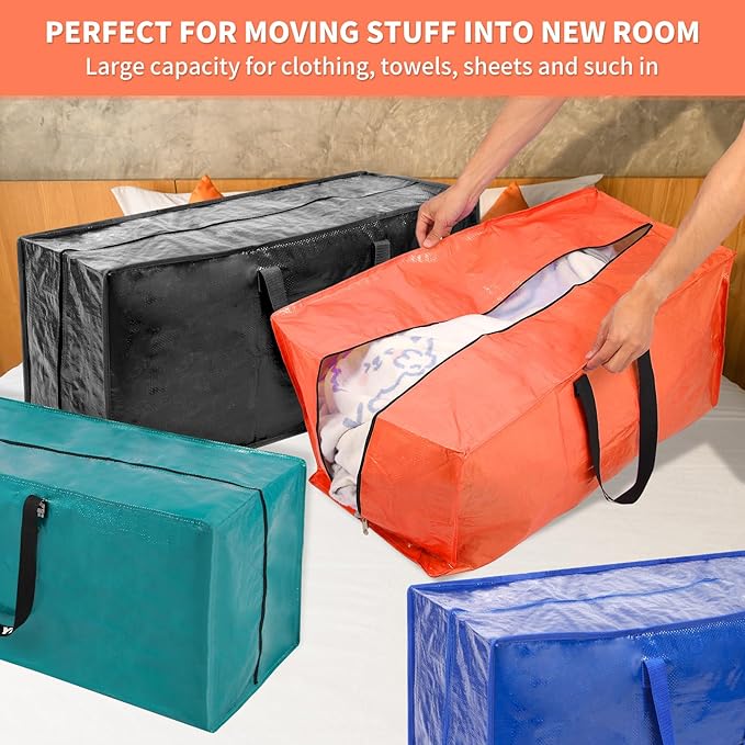 Multi Colors Moving Bags - 8 Pack Extra Large Heavy Duty Storage Bags With Zipper & Reinforce Handles | 29x14x13 Inch Moving Tote Bags Bulk For Clothing, Shoes, Travel