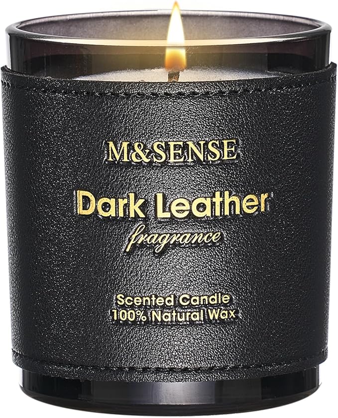M&SENSE Tobacco Leather Berries Vegan Soy Candles, Heavy Scented 10oz 42-Hour Long Burning, Winter Home Fragrance for Cozy Relaxation, Housewarming New Year Gifts for Men & Women