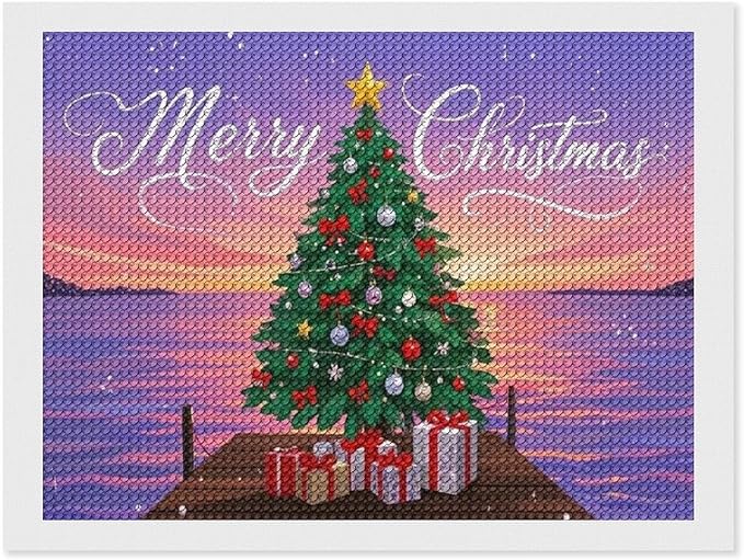 AIVKIEJK Diamond Painting Kits for Adults - Merry Christmas Coastal Winter Beach Painting DIY 5D Full Drill Diamond Dots Paintings with Diamonds Gem Art and Crafts Home Decor 12"x16"