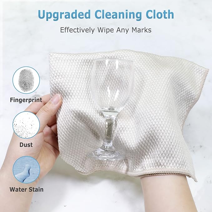 Choicy Microfiber Cleaning Cloth Reusable Cleaning Cloths Cleaning Rags 10Pcs 12×16inch Lint Free Dish Cloths No Odor Fish Scale Microfiber Towels for Cars Glass Windows Mirrors Kitchen (Beige)
