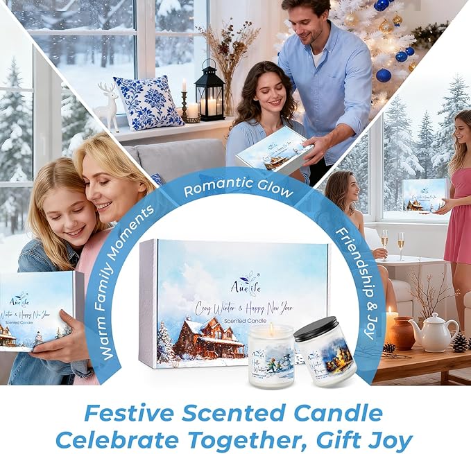 Winter Candle Set | 6 Pack Christmas Scented Candles for Home - Holiday Soy Candle Gift Set for Women Men, Aromatherapy Candles Scents of Hello Winter/Forest/Cider/Warm/Fireside/Bonfire