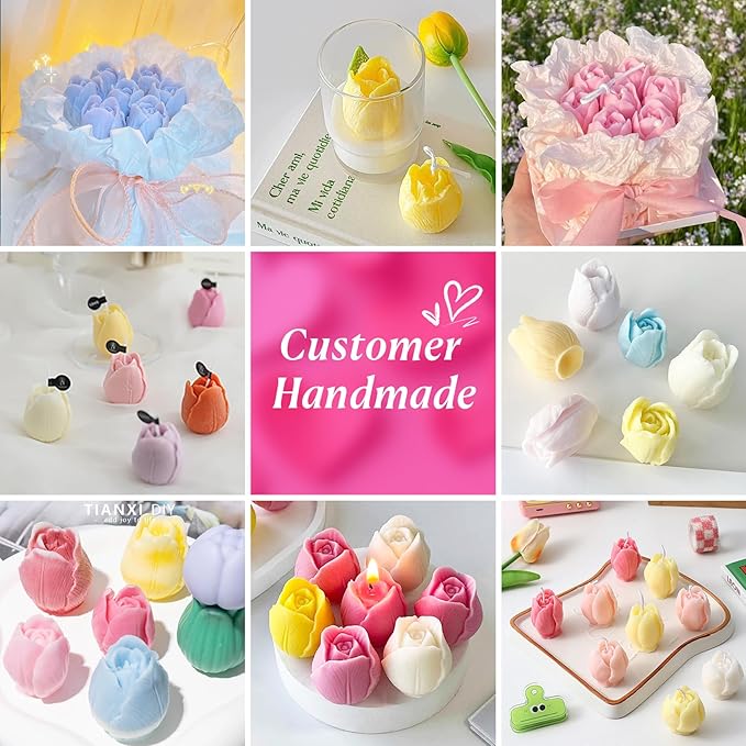 2Pcs Tulip Silicone Candle Flower Wax Mold Silicone for Candles Resin Making Molds Moldes De Silicona para Hacer Velas Artesanales De Silicona,for Making Mothers Day Gifts for Mom Daughter