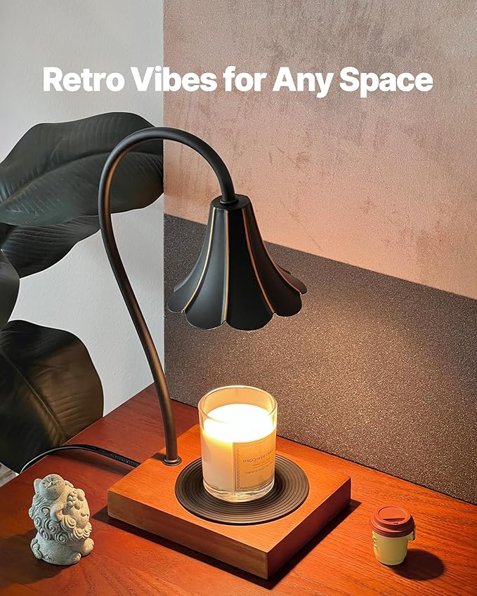 Epoch Candle Warmer Lamp with Timer & Stepless Dimmable, Electric Warmer Lamp for Jar Candles, Mid Century Modern Black Wax Melt with 2 Bulbs, Retro Decor House Warming Birthday Gifts for Her