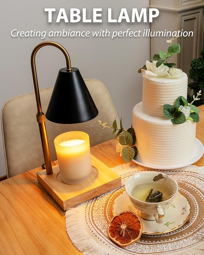 Candle Warmer Lamp with Timer & Dimmer 2 Bulbs, Home Decor Kitchen Countertop Lamp for Soy Candle, Gift for Mom Friends and New Home (Black, Mental)