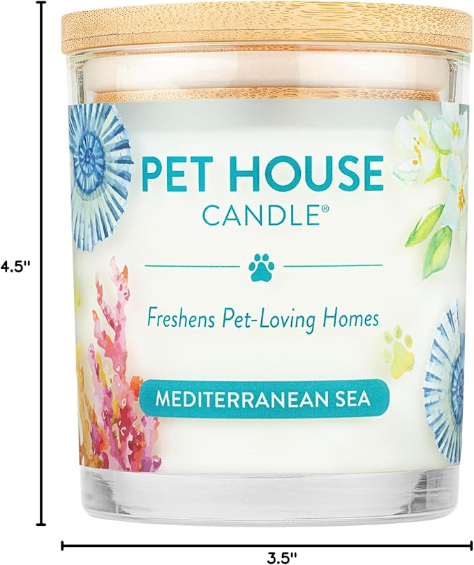 Pet House Scented Candles, 100% Plant-Based, Long Lasting Candle with a 60 Hour Burn Time, Made for Pet Odors - Mediterranean Sea